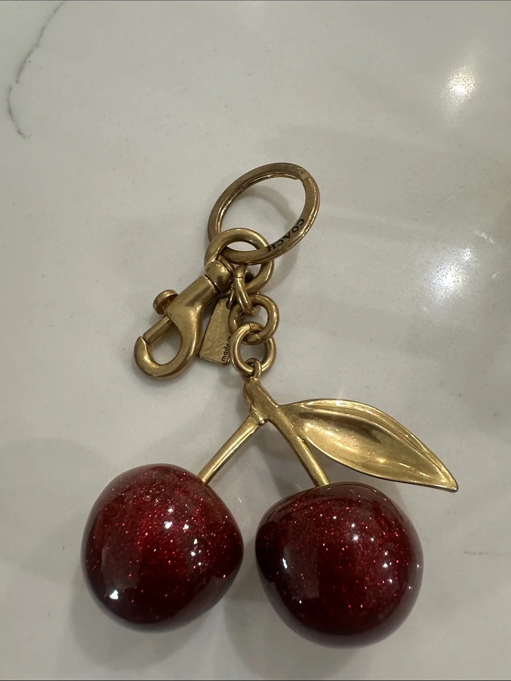 Coach Gold-Tone Cherry Key Charm with Red Enamel Cherries